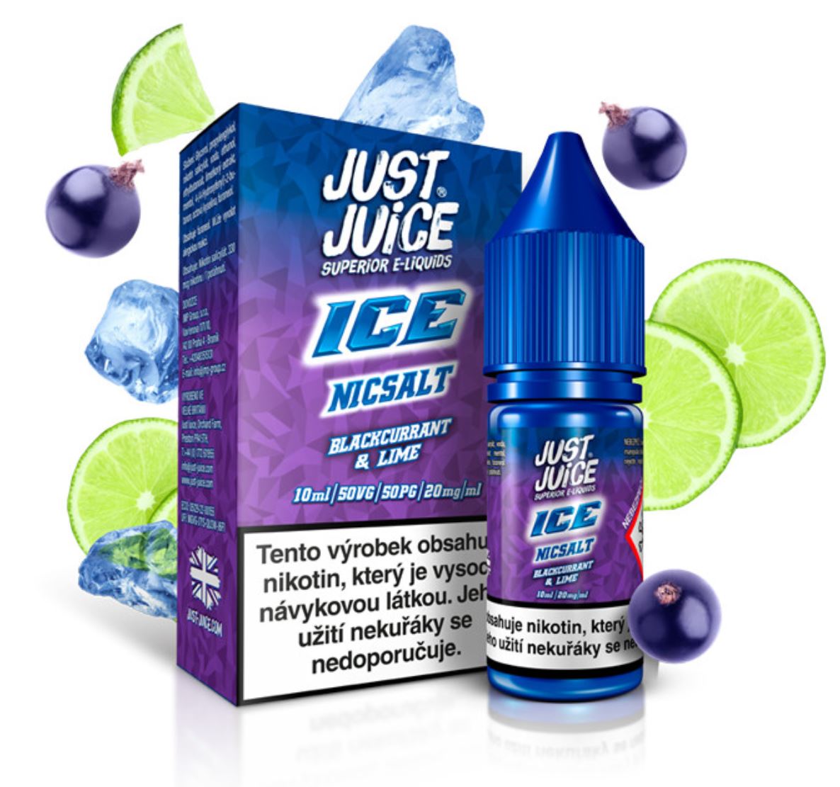Just Juice Salt ICE Blackcurrant & Lime (Ledový černý rybíz & limetka) 10 ml 20 mg